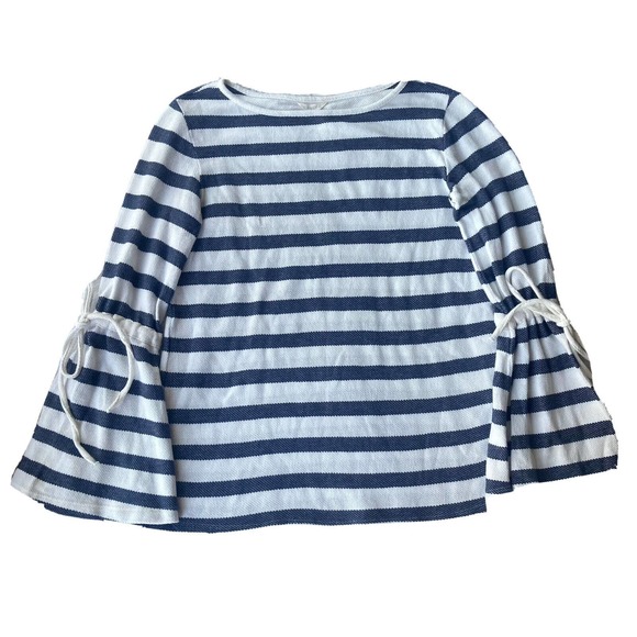 Caslon Tops - Caslon Top Sz Small Blue White Striped Bell Sleeve Knit Tunic Tie Sleeves Winter